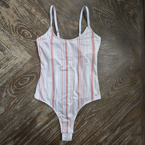 Lucky Brand Bodysuit Women’s Small Striped Scoop Neck Adjustable Strap Thong - Picture 1 of 7